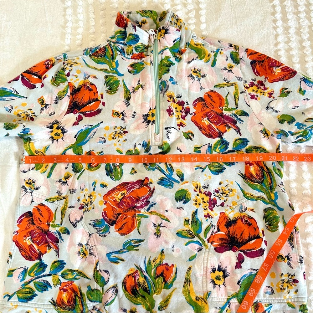 Vera Bradley Sea Air Floral Colorful Cotton Terry 1/4 Zip Pullover Sz M - Picture 10 of 10
